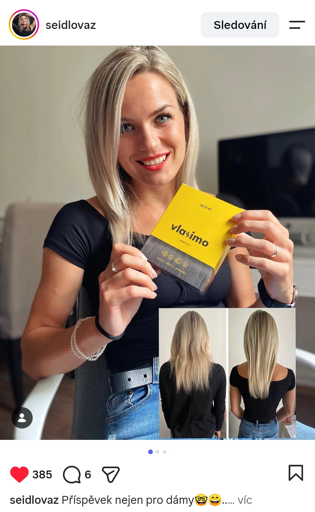 Zdeňka s balením Vlasimo — příspěvek na Instagramu